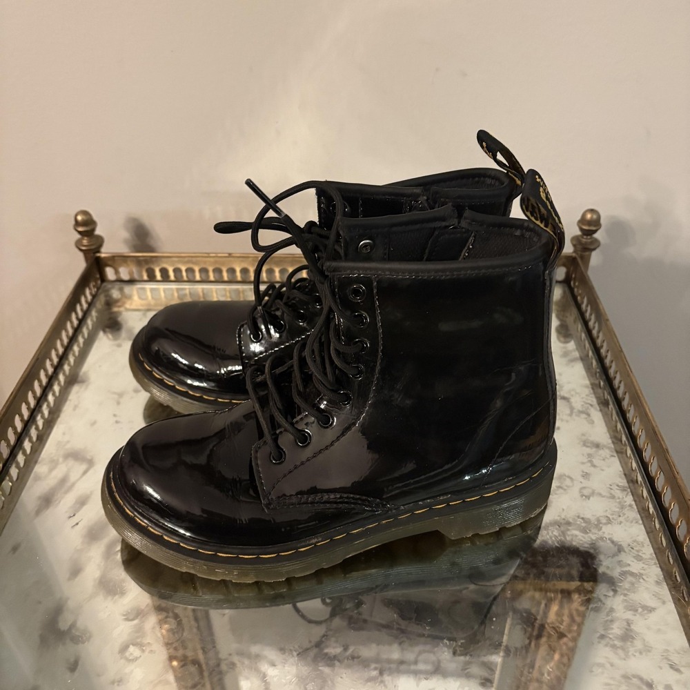 Dr Martens 1460 Boots Kids Size 3 US Black Patent Leather Zip Ankle